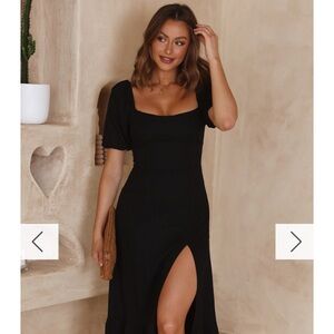 Elegant Black Puff Sleeve Midi Dress